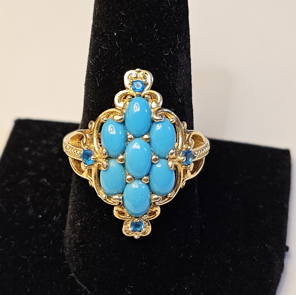 Sleeping Beauty Turquoise Ring Platinum/925 & 14k YG Ring Size 9 - Picture 6 of 9
